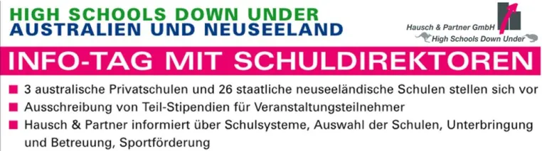 Bild: Schulaufenthalt Down Under: Info-Veranstaltungen mit Schuldirektoren am 18. und 24. April