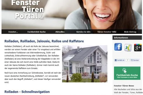 Themenbereich Rolladen im Türen- und Fenster-Portal eingerichtet Bild: Themenbereich Rolladen im Türen- und Fenster-Portal eingerichtet