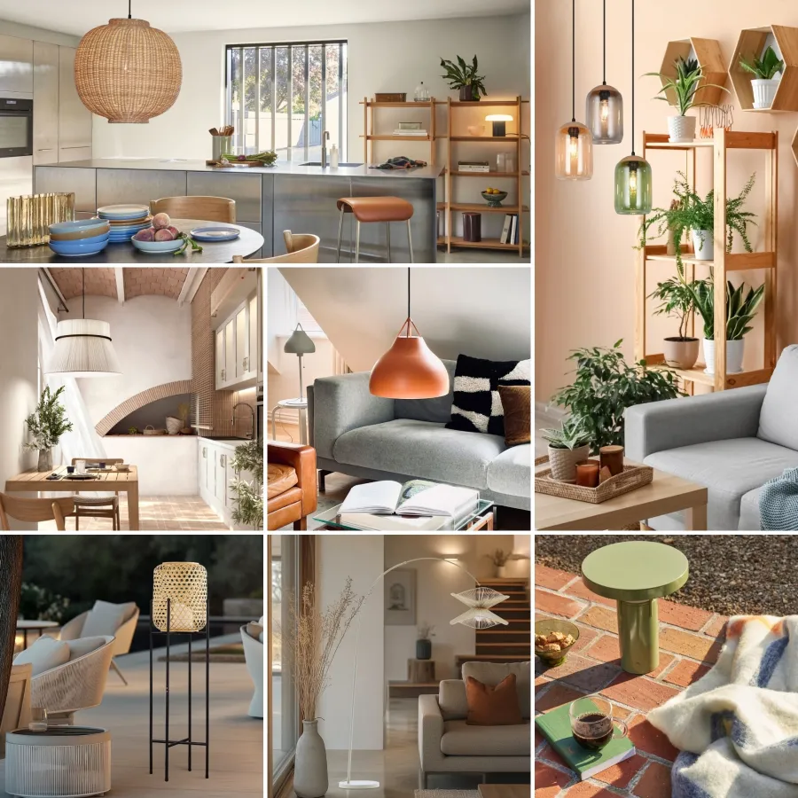 Viele bunte Leuchten mit Natural-Chic-Leuchten im Mix  (© Lampenwelt.de)