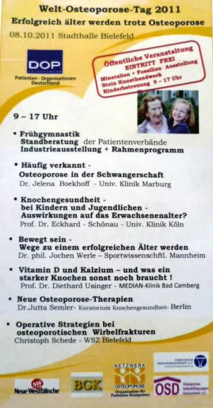 Das Programm zum Welt-Osteoporose-Tag des DOP am 8.Oktober in Bielefeld