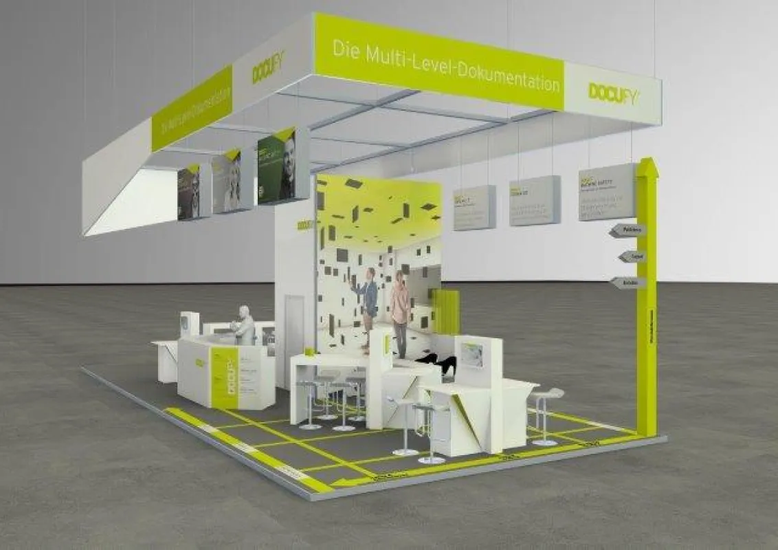 Der tekom-Messestand von DOCUFY ist als mehrdimensionaler Informationsraum gestaltet