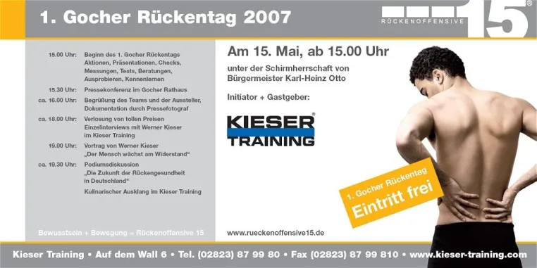 Bild: Rückenoffensive 15 mit Werner Kieser auf dem 1. Gocher Rückentag am 15. Mai 2007