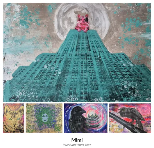 Bild: Mimi zeigt leuchtende Mixed-Media-Traumwelten an der SWISSARTEXPO 2026