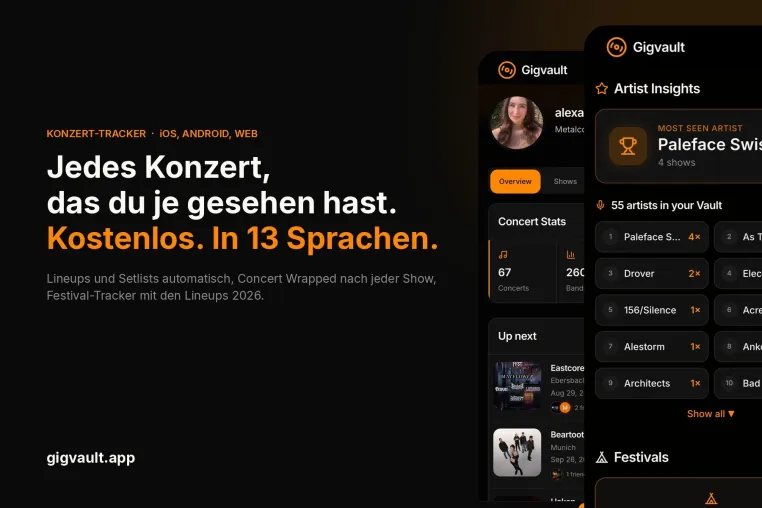 Bild: Gigvault: kostenloser Konzert-Tracker jetzt in 13 Sprachen und mit Festival-Lineups 2026