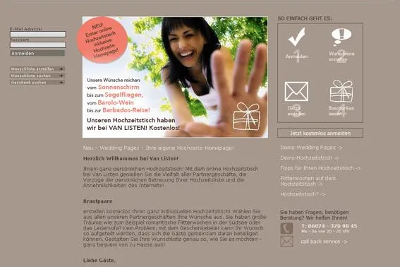 Bild: Online-Hochzeitstisch - vanlisten.de setzt auf typo3 Lösungen der SinkaCom AG