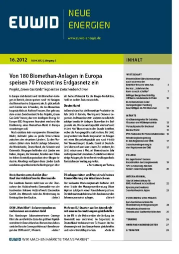 Bild: Von 180 Biomethan-Anlagen in Europa speisen 70 Prozent ins Erdgasnetz ein – EUWID NE 16/2012 erschienen