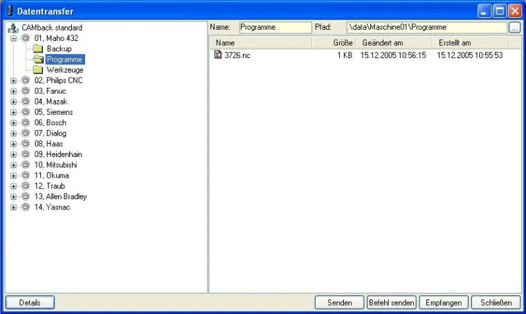 Bild: PC-Software zur Datenübertragung an CNC-Maschinen bereits vorkonfiguriert