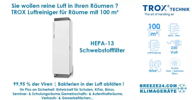 Bild: TROX Luftreiniger mit HEPA 13 Luftfilter für 100 m² Fläche