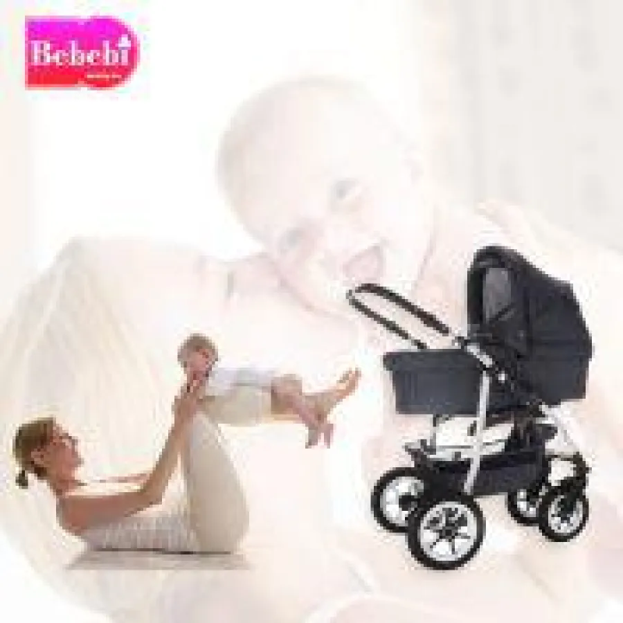Bebebi | Modell Bellami | 3 in 1 Kinderwagen Set mit Luftreifen oder Hartgummirreifen in Bellagrey (Grau)