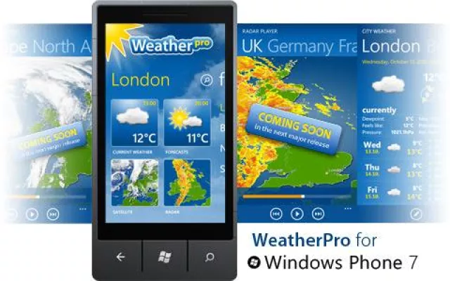 Bild: WeatherPro auf dem Windows Phone 7 – Neues Release mit animierten Ra-dar- und Satellitenbildern