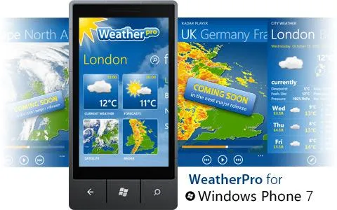 Bild: WeatherPro auf dem Windows Phone 7 – Neues Release mit animierten Ra-dar- und Satellitenbildern