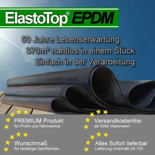 ElastoTop EPDM im neuen Gewand – Mehr Informationen mit allem, was über EPDM Dachbahnen erforderlich ist. Bild: ElastoTop EPDM im neuen Gewand – Mehr Informationen mit allem, was über EPDM Dachbahnen erforderlich ist.