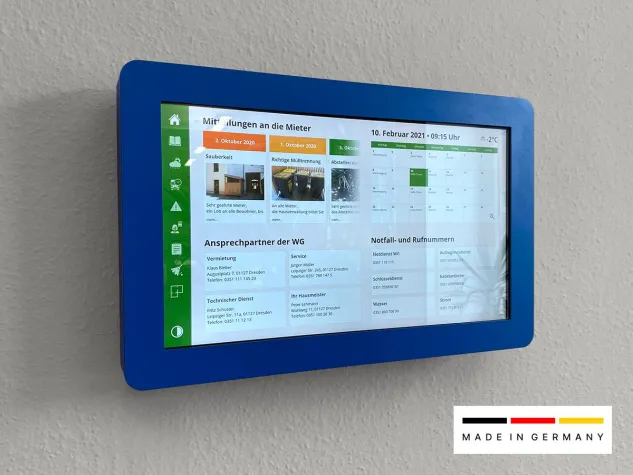 Made in Germany – Digitaler Aushang mit Mieterinformationen ersetzt Korkpinnwand im Treppenhaus Bild: Made in Germany – Digitaler Aushang mit Mieterinformationen ersetzt Korkpinnwand im Treppenhaus