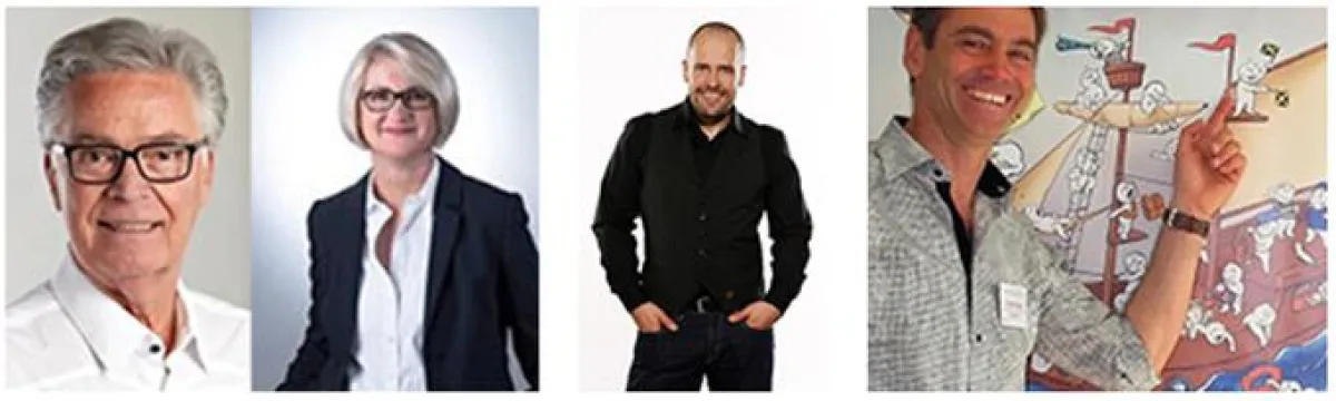 Die Finalisten (v.l.): Dr. Markus Jensch u. Marion Fiox, Sebastian Mauritz, Christoph Bissinger