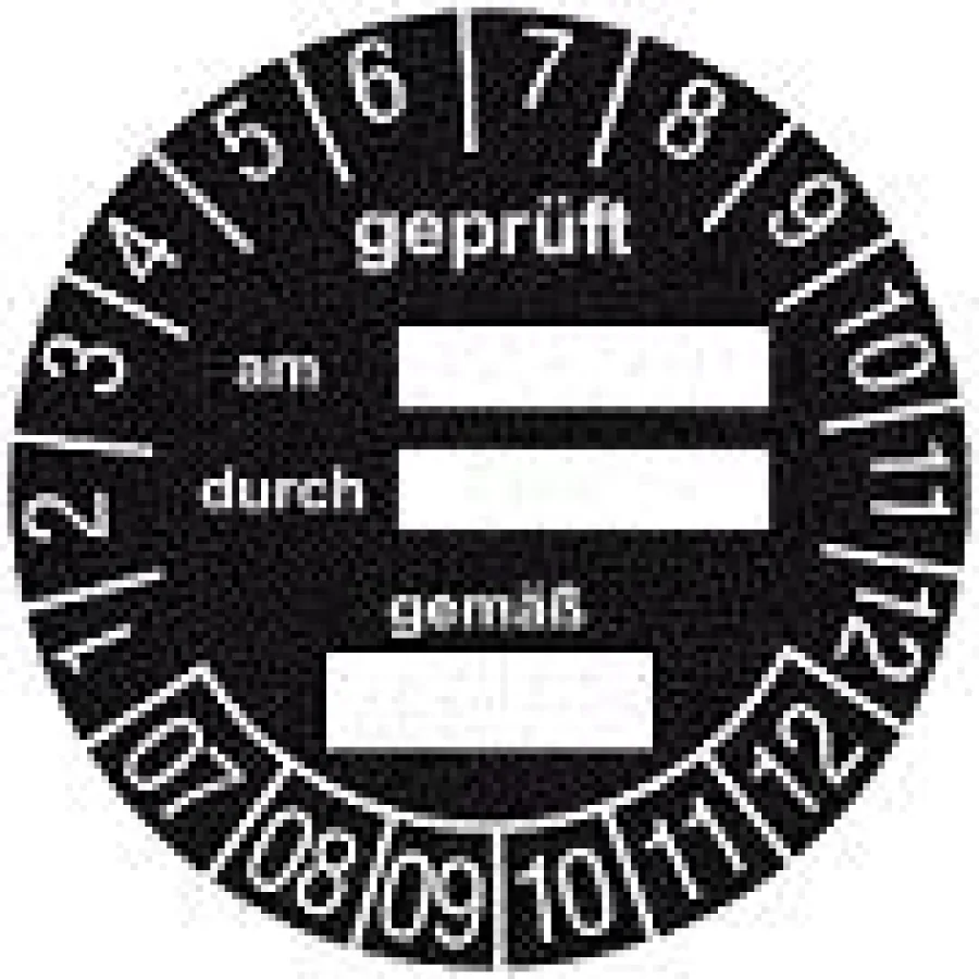 Prüfplaketten in verschiedenen Durchmessern und Ausführungen