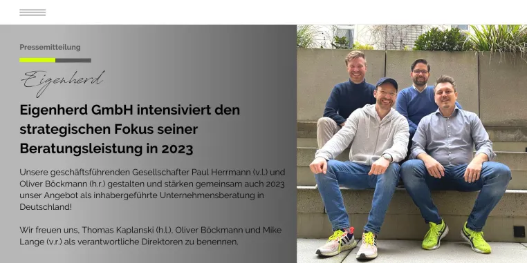 Eigenherd GmbH intensiviert den strategischen Fokus seiner Beratungsleistung in 2023 Bild: Eigenherd GmbH intensiviert den strategischen Fokus seiner Beratungsleistung in 2023