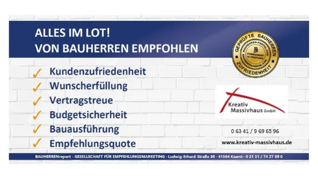 Bild: KREATIV MASSIVHAUS GMBH 2021 erneut für Spitzenleistungen von Bauherren gewürdigt