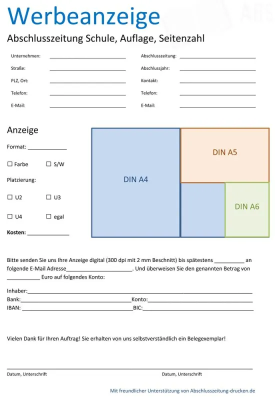 Vertrag für Werbeanzeigen