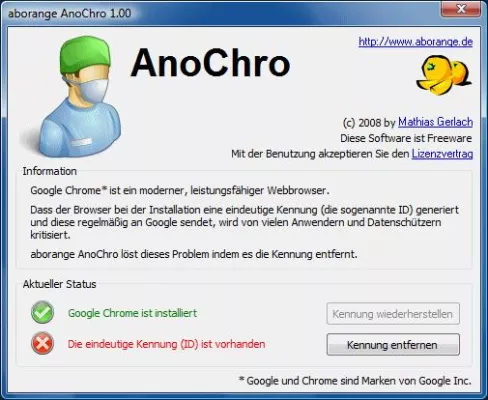 Bild: aborange AnoChro -  Chrome-ID per Mausklick entfernen!