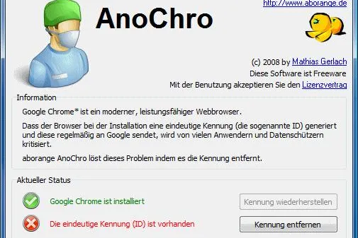 aborange AnoChro - Chrome-ID per Mausklick entfernen! Bild: aborange AnoChro - Chrome-ID per Mausklick entfernen!