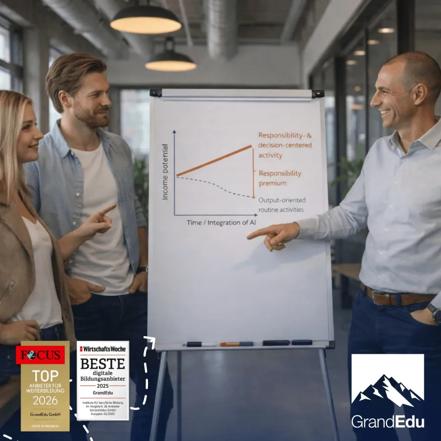 Forschungsbasierte Diskussion zur Rolle von Verantwortung und Entscheidungsbefugnissen in einer KI-g (© GrandEdu GmbH)