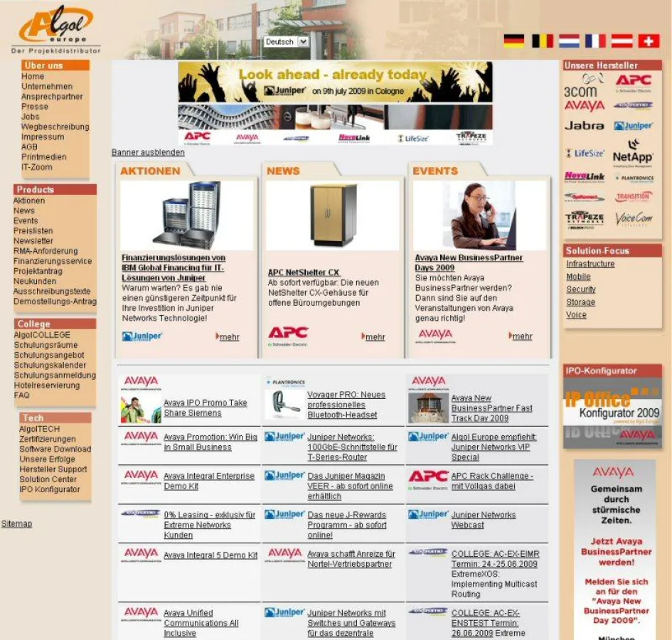 Startseite des Algol Europe Online-Portals