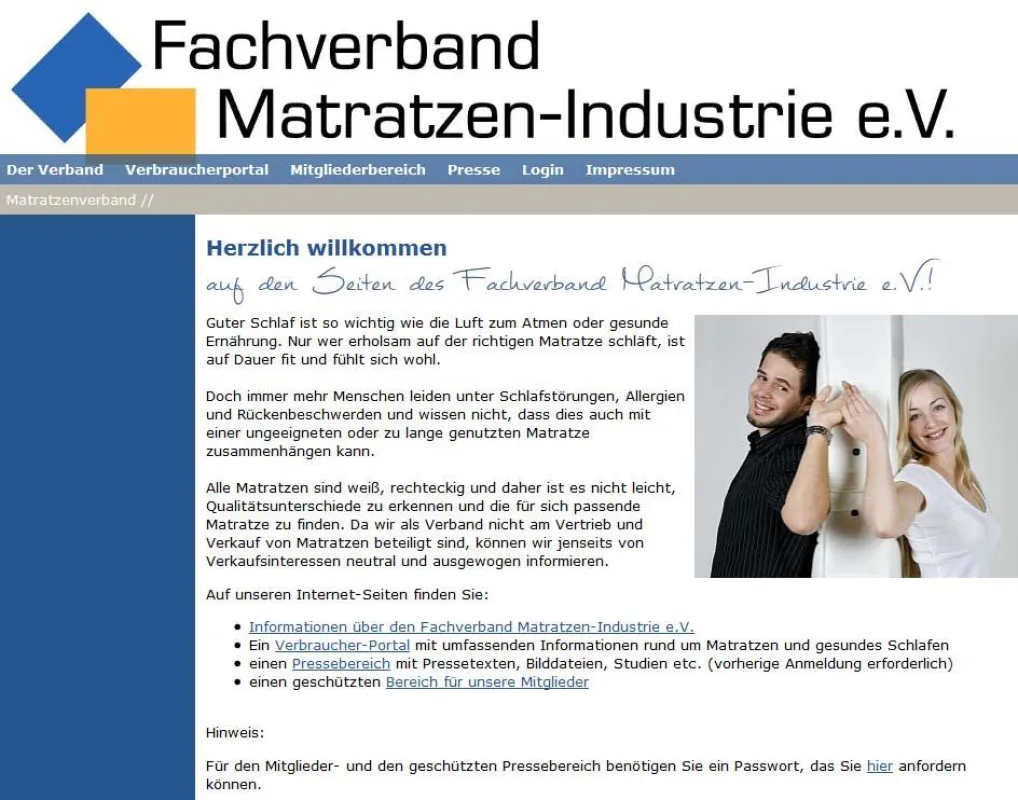 Startseite http://matratzenverband-neu.varidea.com/Verbraucherportal/ (ab 14. Januar 2013)