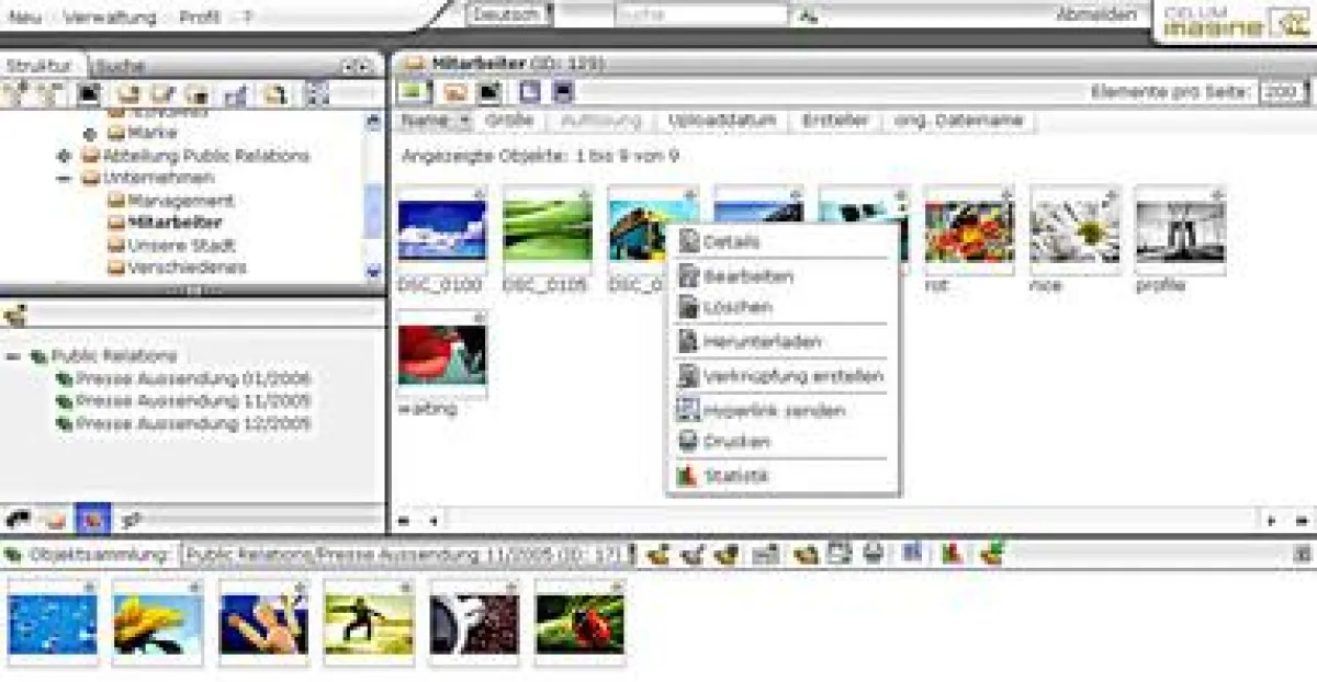 celum IMAGINE Benutzeroberfläche