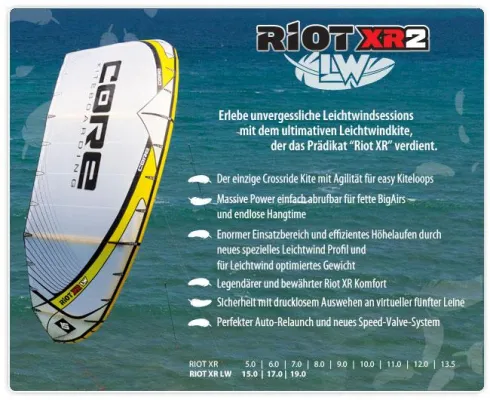 Bild: Riot XR2 LW – Der Leichtwindkite mit noch mehr Agilität für easy Kiteloops nun in drei Größen