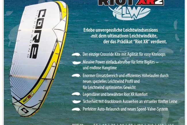 Riot XR2 LW – Der Leichtwindkite mit noch mehr Agilität für easy Kiteloops nun in drei Größen Bild: Riot XR2 LW – Der Leichtwindkite mit noch mehr Agilität für easy Kiteloops nun in drei Größen