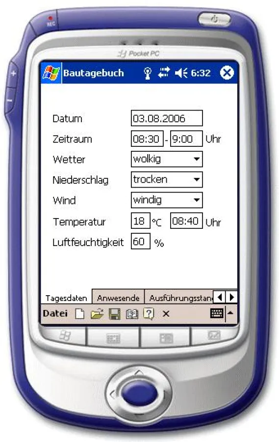 Bautagebuch auf dem Pocket PC