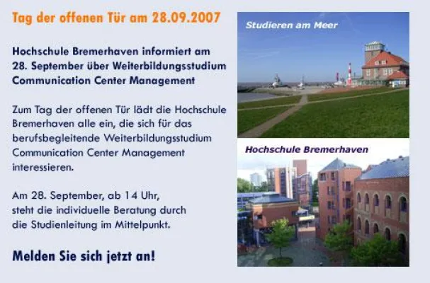 Bild: Hochschule Bremerhaven informiert  über Weiterbildungsstudium Communication Center Management