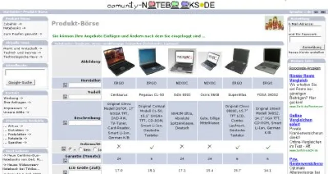 Bild: Neue kostenlose Produktbörse für Notebooks und Notebook-Zubehör im Internet