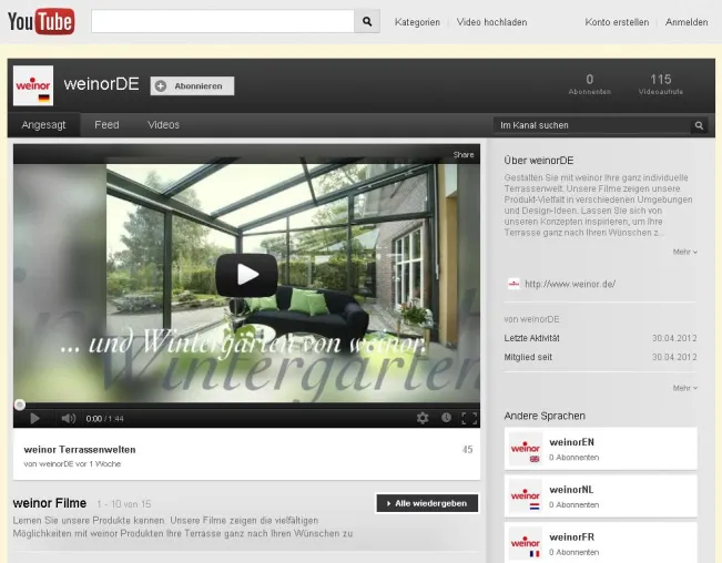 weinor erweitert Serviceangebot mit eigenem Youtube-Channel Bild: weinor erweitert Serviceangebot mit eigenem Youtube-Channel