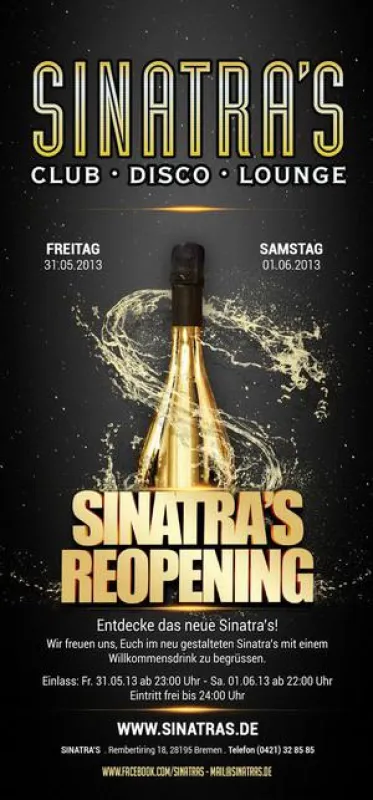 Reopening-Party am 31.05.13 und 01.06.13 im Sinatra's Bremen