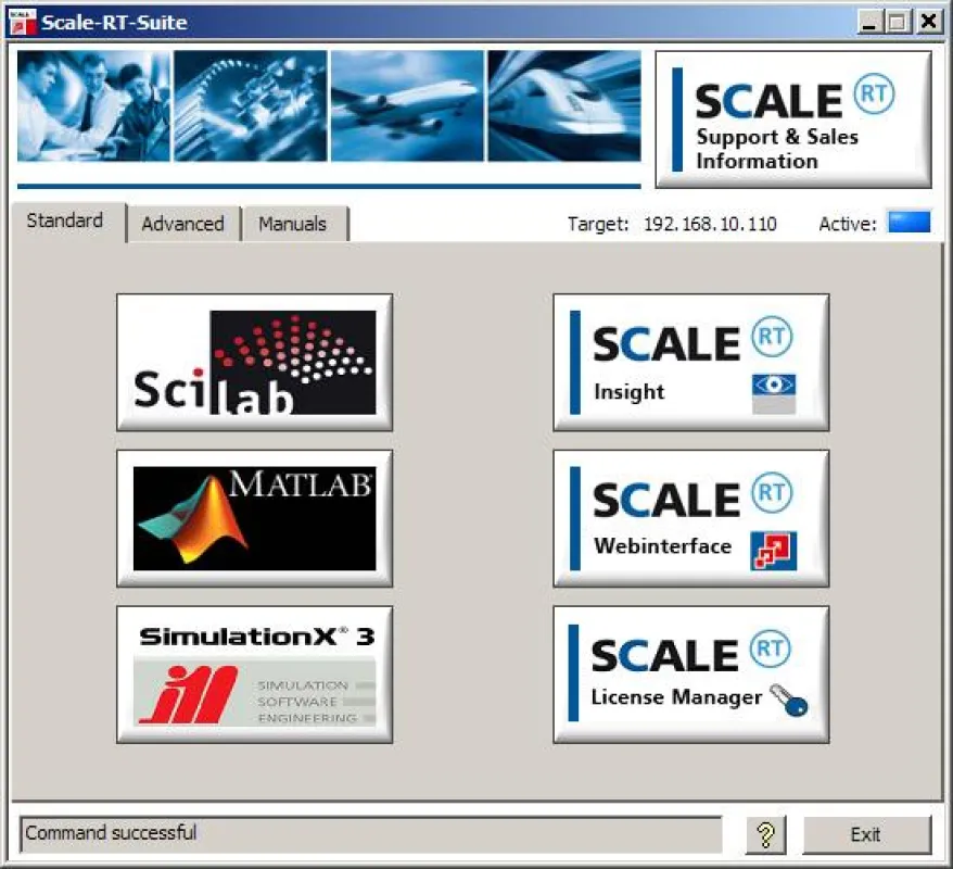 SCALE-RT Suite Startfenster – eine Kommandozentrale für den leichten Einstieg in die Echtzeitsimulation mit SCALE-RT.