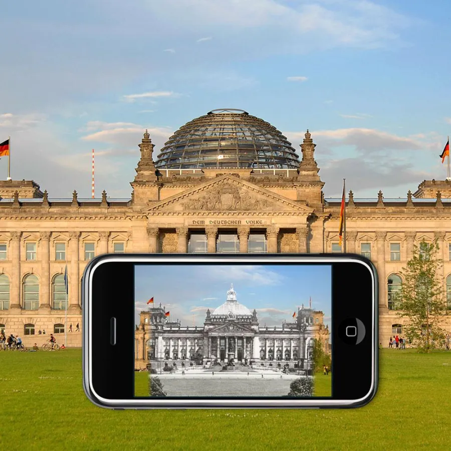 Überblendung mit historischen Informationen durch neue AR-Technologie (Nutzungsrechte Fraunhofer IGD)