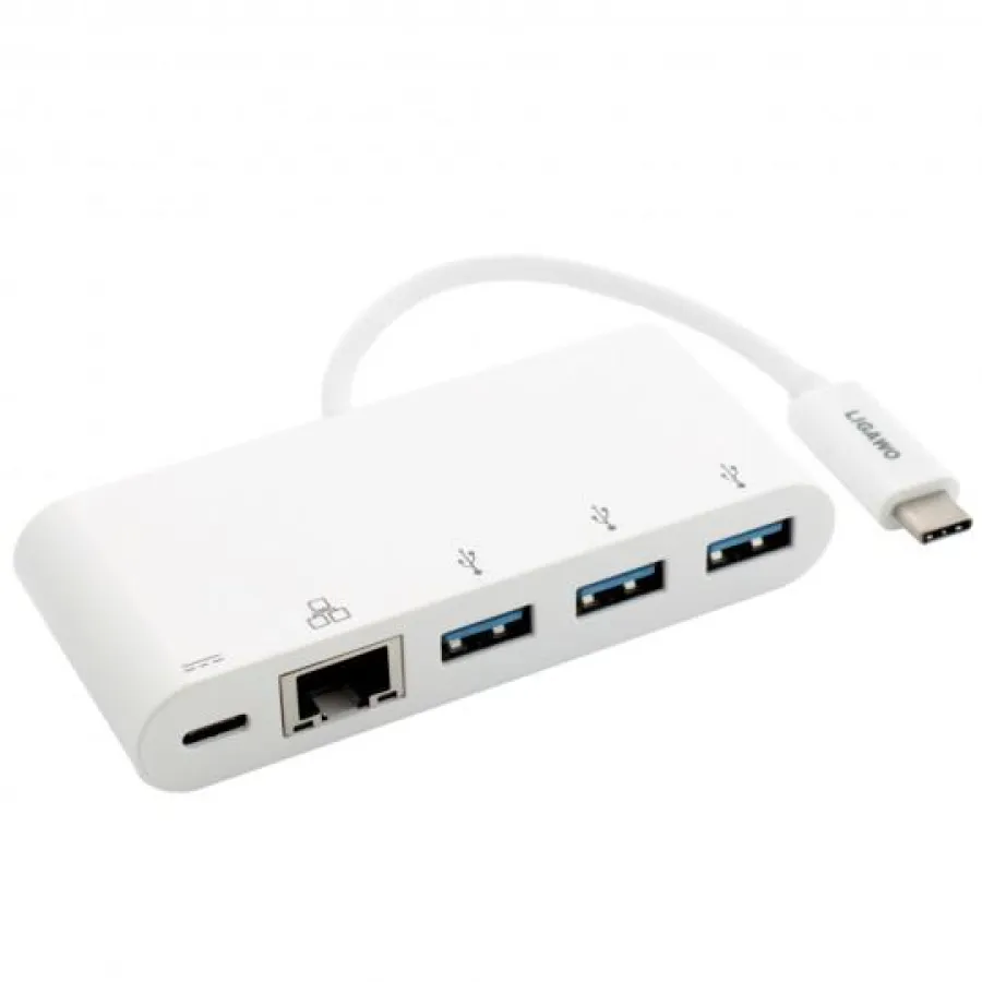 Ligawo 6518965 USB 3.1C Adapter zu RJ45 + 3x USB 3.0 + USB 3.1 C