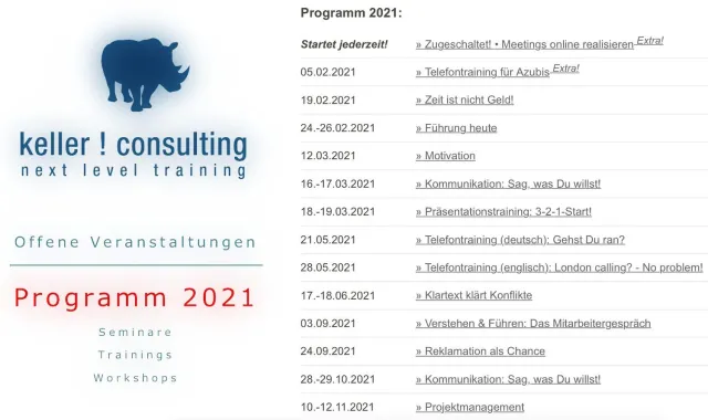 Weiterbildung ist Wettbewerbsfaktor • keller ! consulting veröffentlicht Programm für 2021 Bild: Weiterbildung ist Wettbewerbsfaktor • keller ! consulting veröffentlicht Programm für 2021