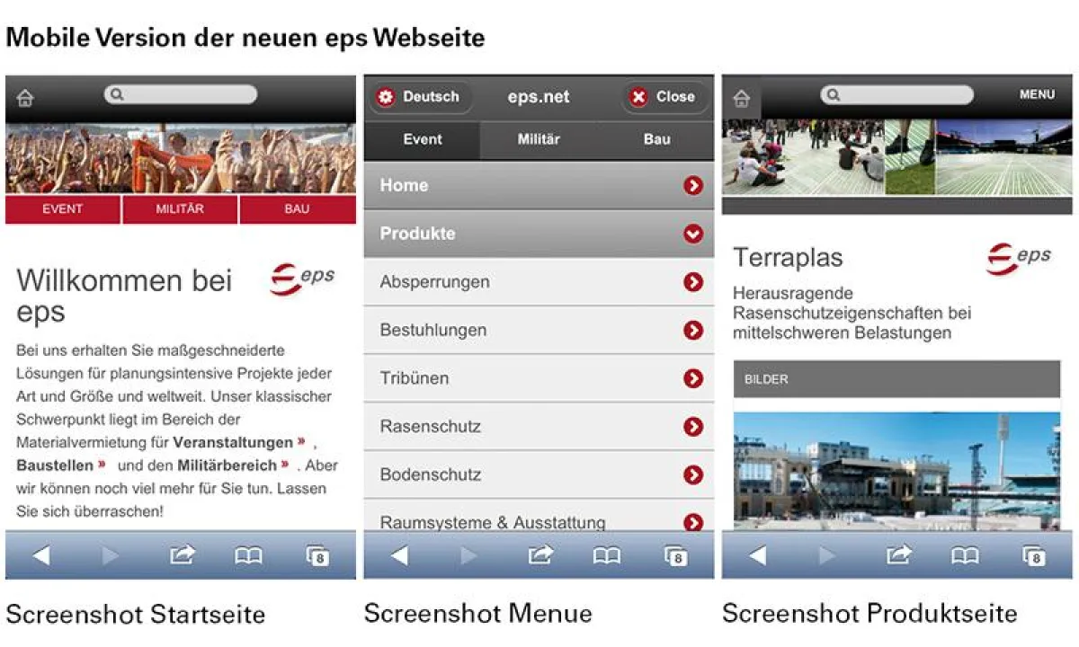 Screenshot - Mobile Version der neuen eps Webseite