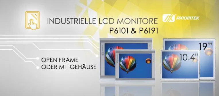 Bild: AXIOMTEKs Industrielle 10,4- & 19"-Touch-Monitore mit oder ohne IP65-geschützte Frontblende – P6101 und P6191
