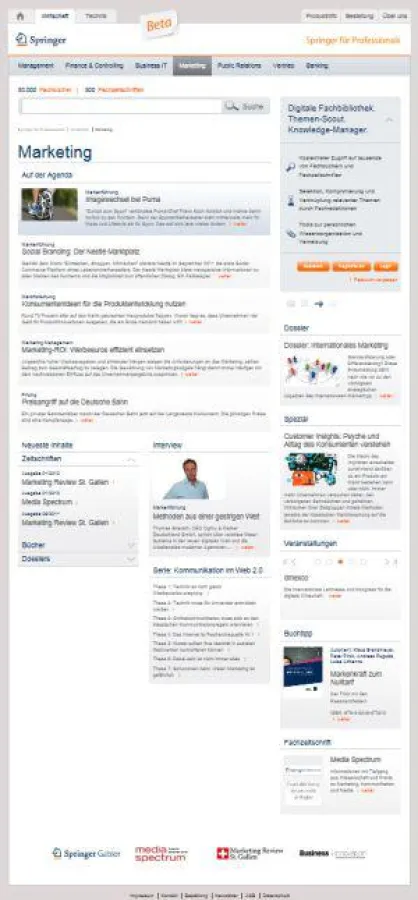 Screenshot vom Themenkanal Marketing auf Springer für Professionals