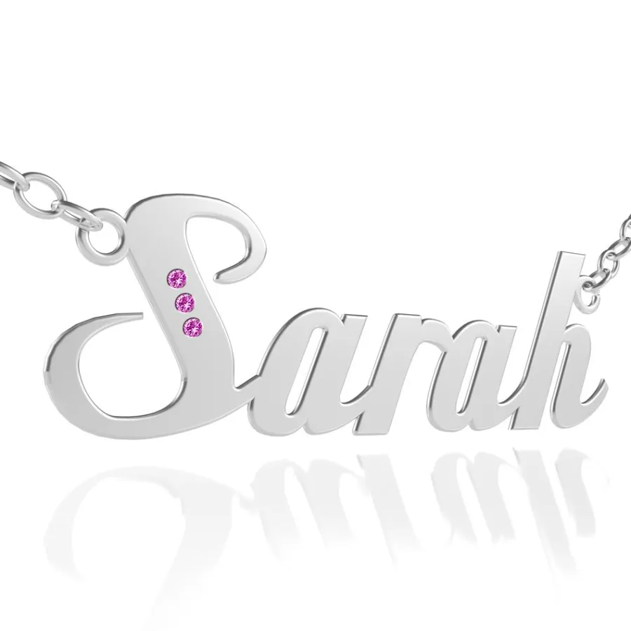 Individuelle Namenskette mit drei Swarovski-Kristallen von Schatzinsel-Schmuck.de