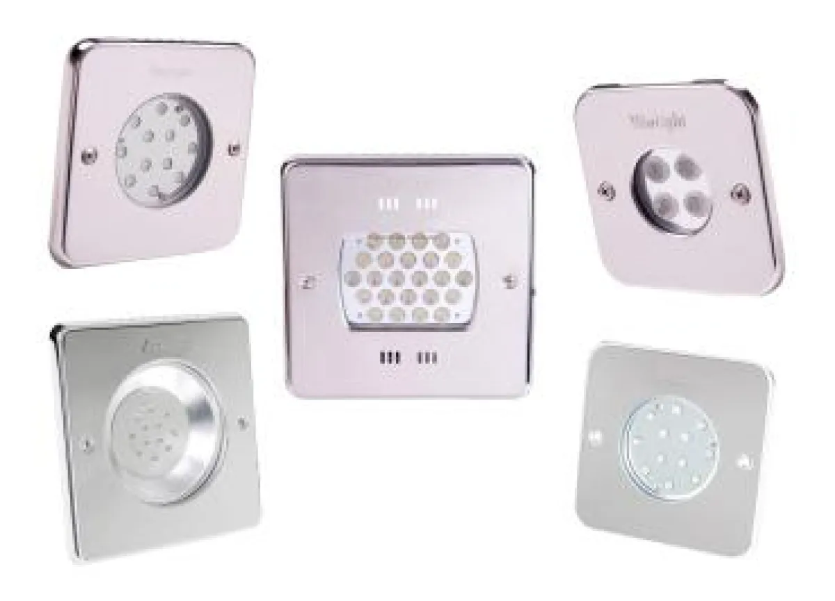 Die neuen VitaLight Unterwasserscheinwerfer mit eckigen Blenden von Hugo Lahme
