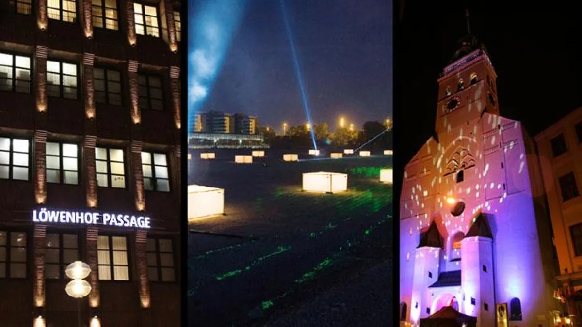 Projektbeispiele: Löwenhof Passage, Field of Ideas - Stadtwerke München und Alter Peter Kirchen Illumination