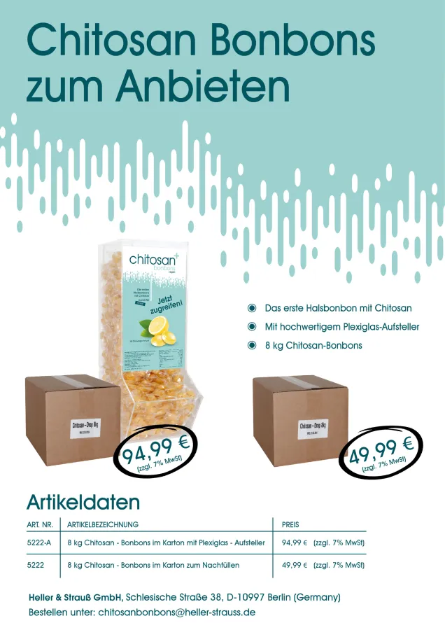 Das Chitosan - Bonbon ist ab sofort bestellbar unter : chitosanbonbons@heller-strauss.de (© Cavendish & Harvey Confectionery GmbH)