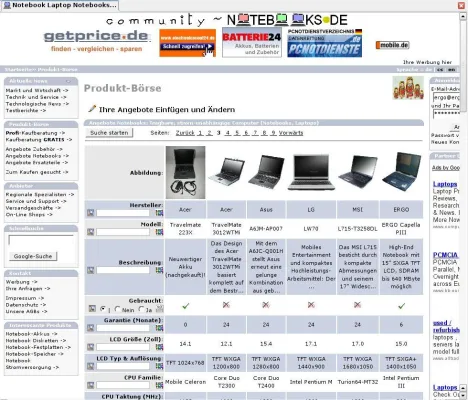 Bild: Kostenlose Notebook-Datenbank im Internet