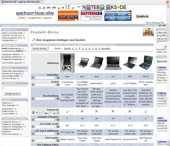 Bild: Kostenlose Notebook-Datenbank im Internet