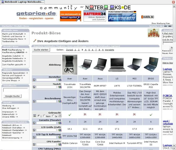 Bild: Kostenlose Notebook-Datenbank im Internet