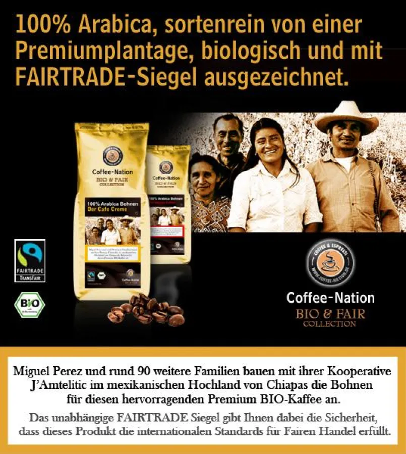 BIO & FAIR - der neue Luxuskaffee mit 100% Arabica Kaffee
